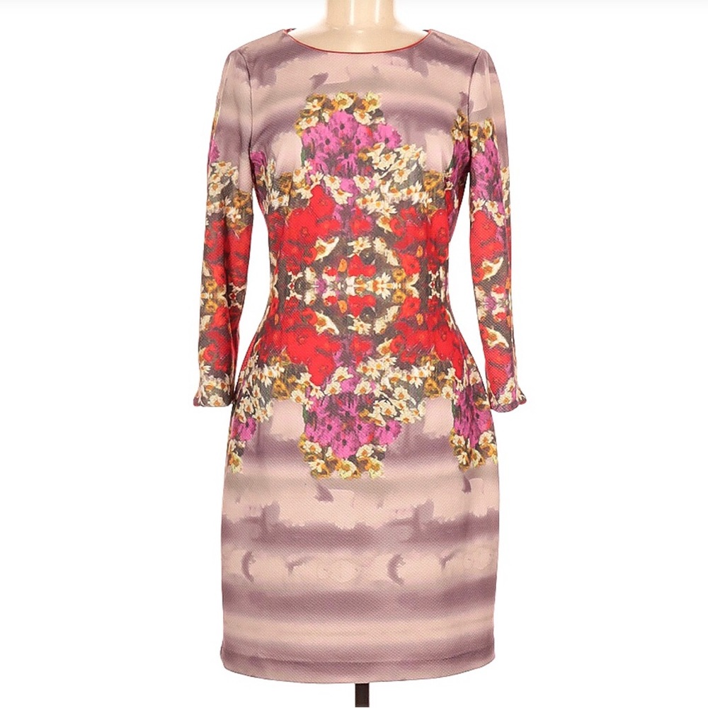 Belle Badgley Mischa Sheath Dress - Multi Red and Purple Floral - Size 8